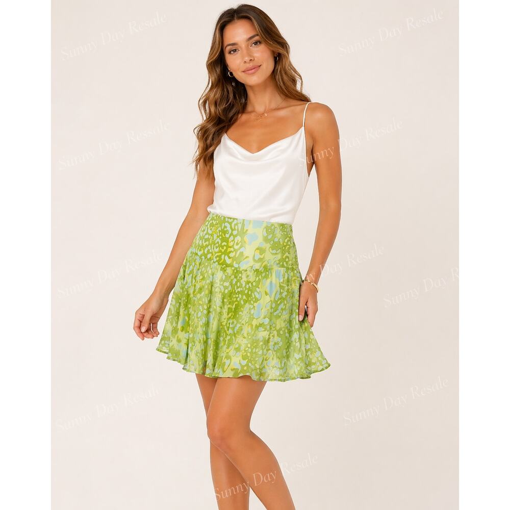 Walter Green Abstract Print Silk Mini Skirt Size 6 Flowy A-Line
